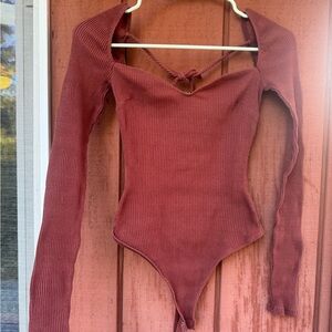Lulu's Maroon Ribbed Bodysuit
